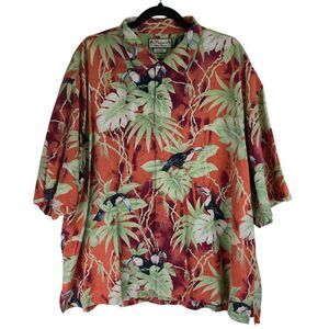 Pussers Island Reserve 100% Silk Mens Shirt Hawaiian Toucan Vacation Tropical‎
